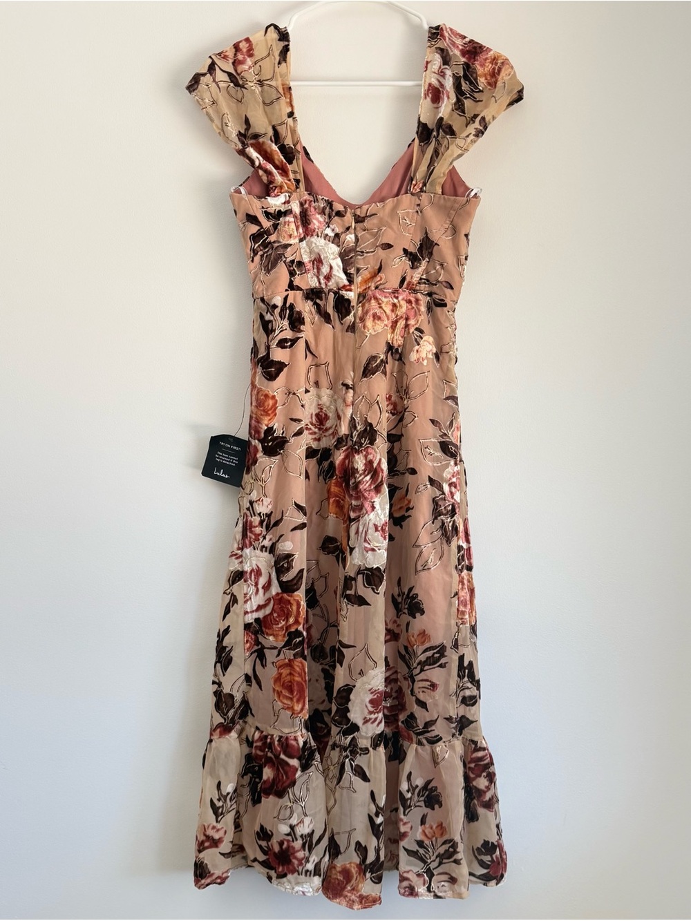 NWT Lulus Composed Beauty Blush Pink Burnout Velvet Floral Midi Dress Size Small - Picture 7 of 9
